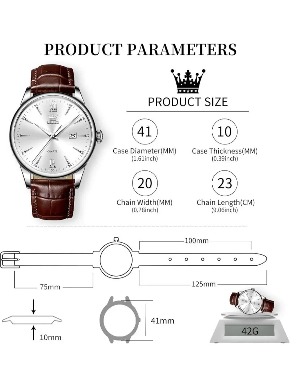 Men's White Classic Analog Casual Luxury Leather Band Quartz Date Wrist Watch